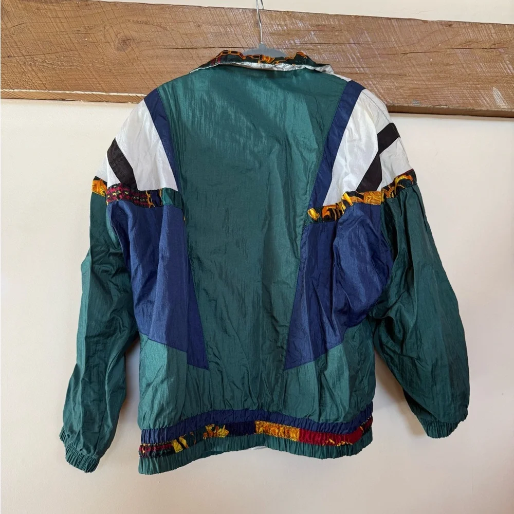 Retro Colorblock Bomber Jacket - Green, Navy & White - Picture 3 of 4